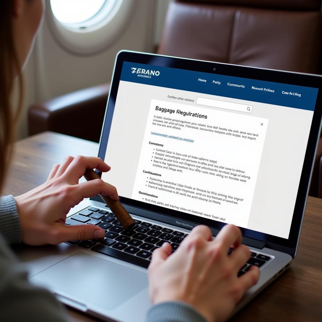 Passenger checking airline policy on laptop