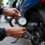 Checking the tire pressure using a gauge