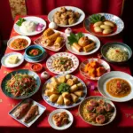 A table full of various Chinese New Year dishes