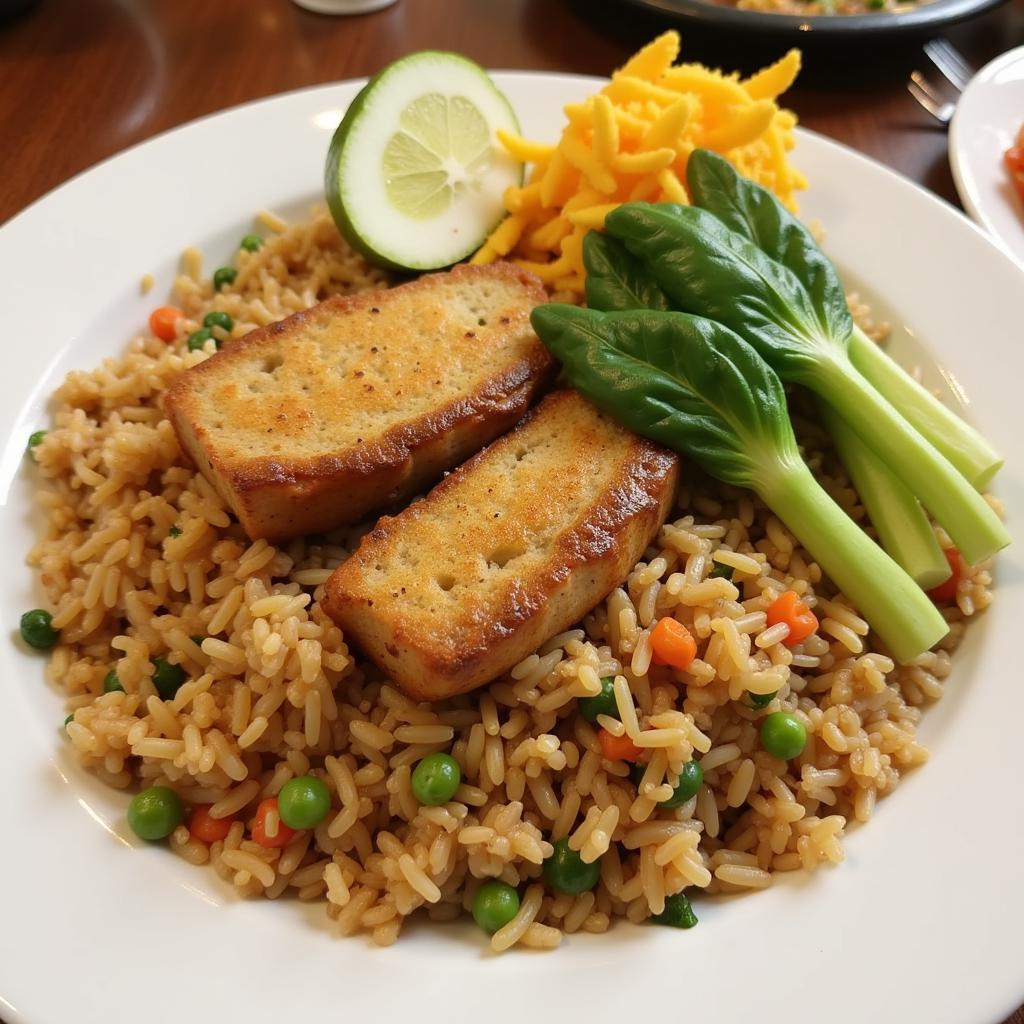 A plate of Cơm độn, a typical subsidy-era meal in Vietnam.