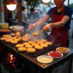 Hanoi Street Food Vendor Preparing Com Nuong Hotto