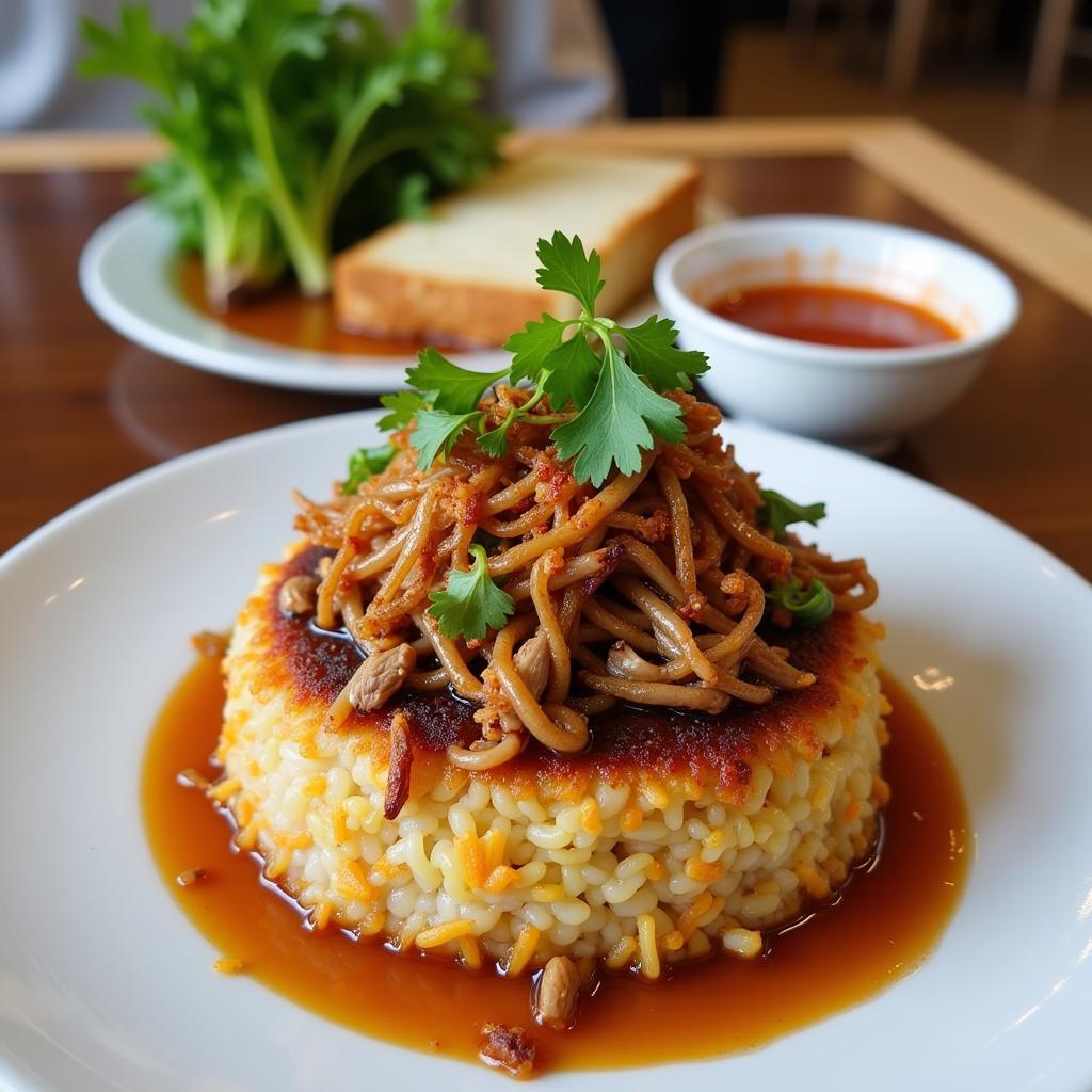 A Plate of Com Nuong Hotto with Dipping Sauce