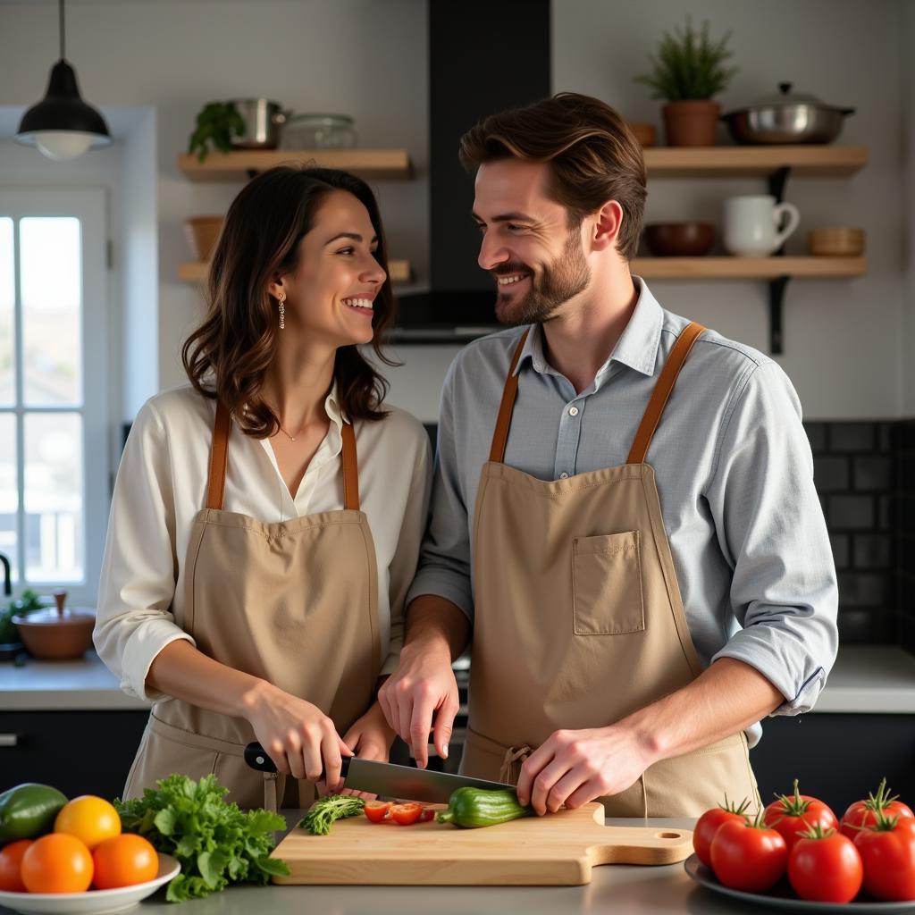 Couple Cooking Together in a Romantic Kitchen