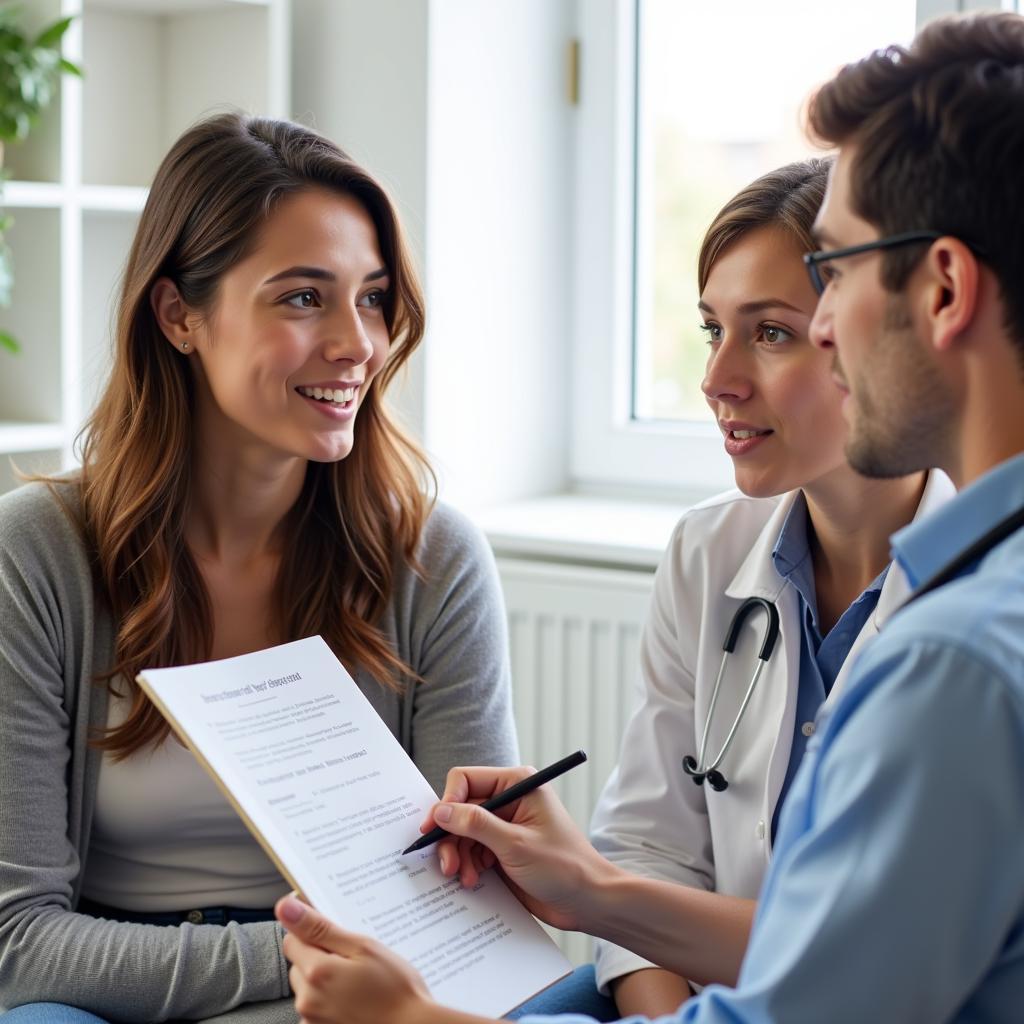 A couple discussing family planning options, including XY sperm testing, with their doctor.