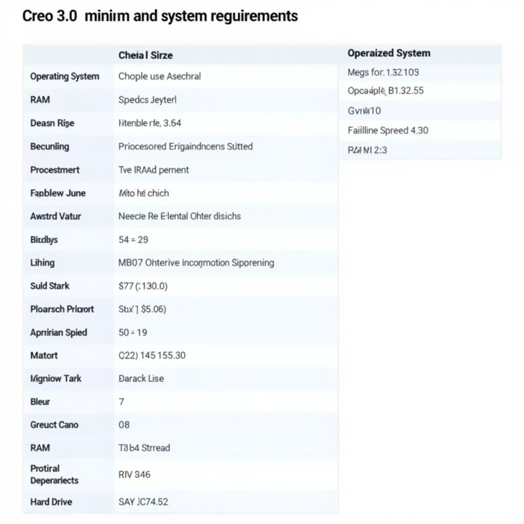 Creo 3.0 System Requirements Chart