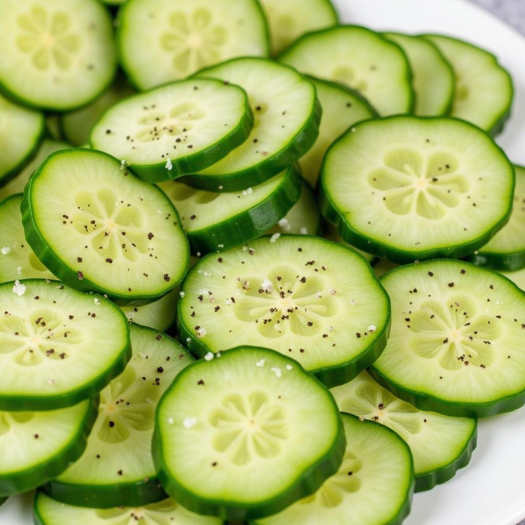 Cucumber slices with salt and pepper