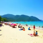 Da Nang My Khe Beach - Tourists relaxing on the sandy beach, enjoying the sun and the clear blue water