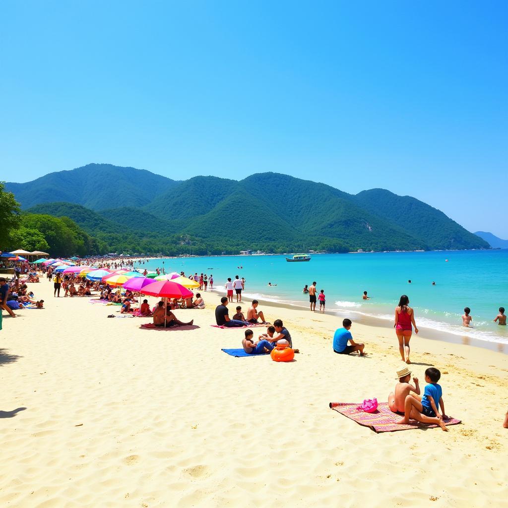 Da Nang My Khe Beach - Tourists relaxing on the sandy beach, enjoying the sun and the clear blue water