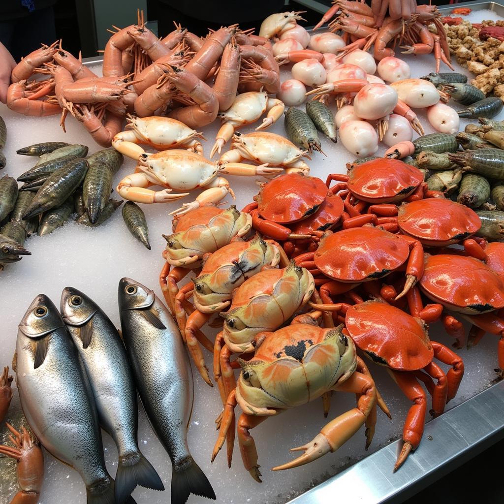 Fresh seafood display at Dam Market