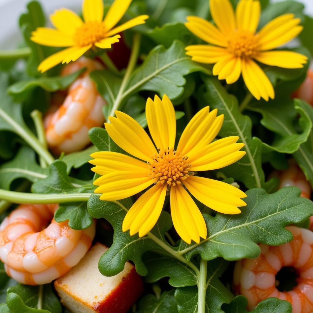 A close-up image of a vibrant and fresh dien dien flower salad.