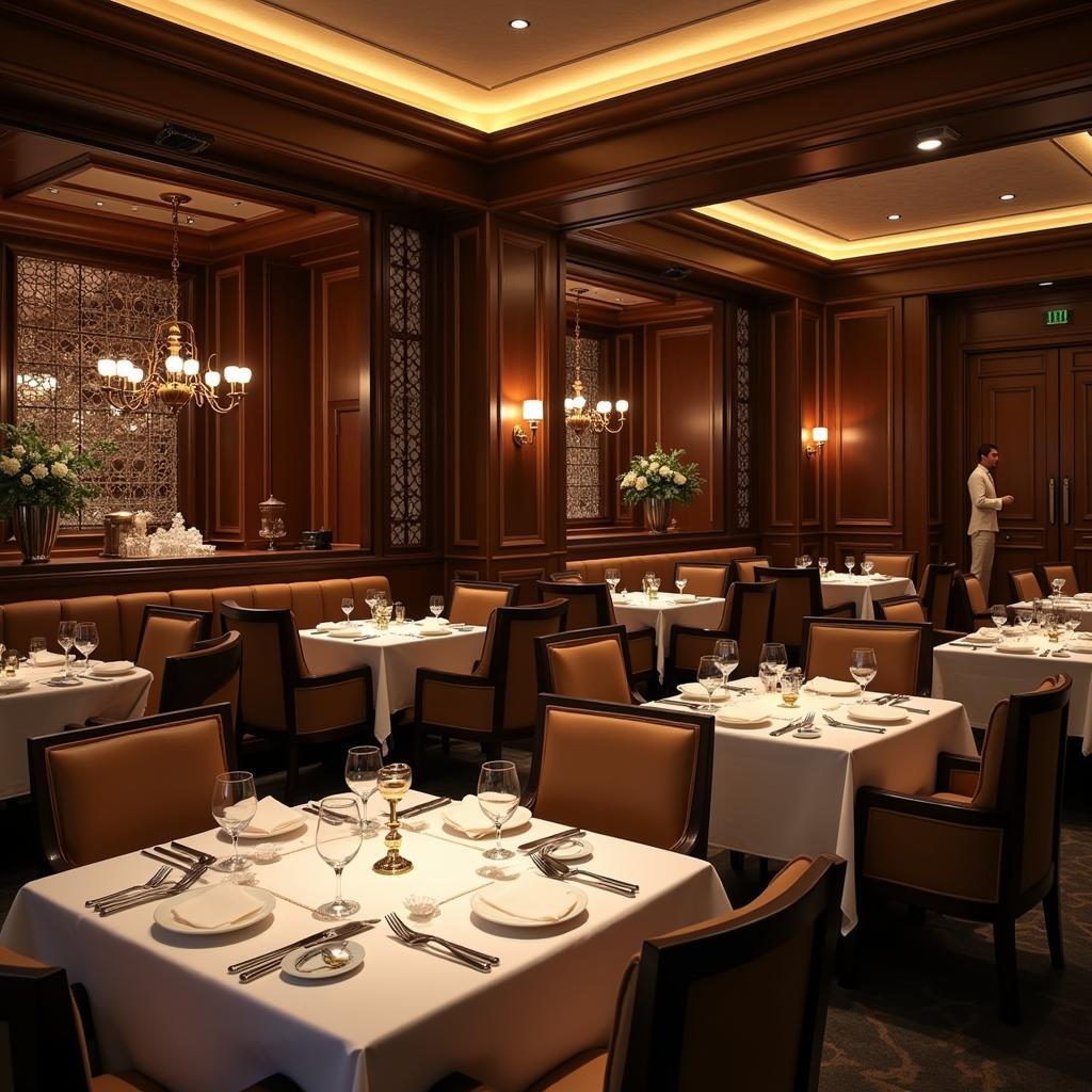 Elegant interior of a fine dining restaurant in District 2, showcasing sophisticated decor and ambient lighting.