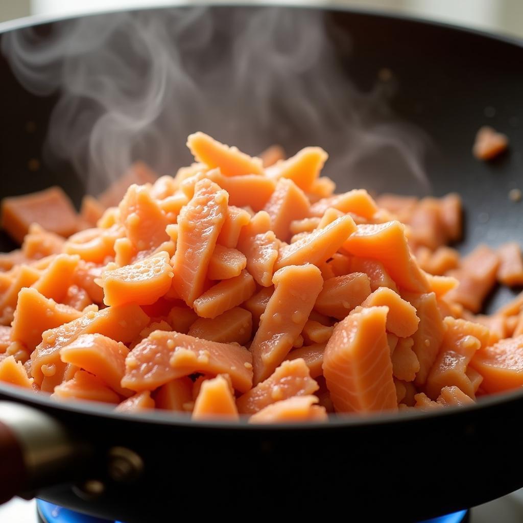 Drying Salmon Floss in a Pan