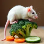 Dumbo rat enjoying fresh vegetables