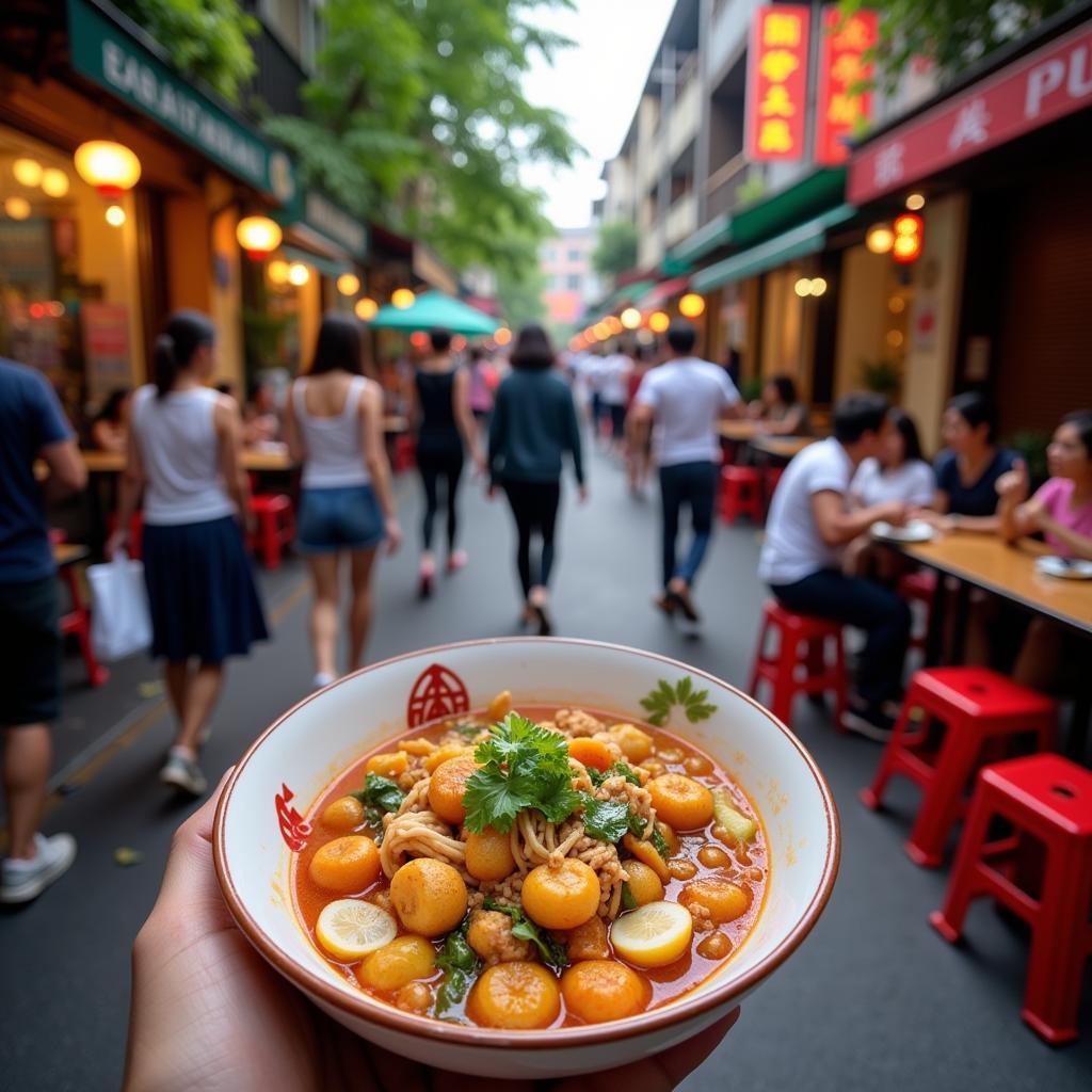 Enjoying Diem Heo on Hanoi Street