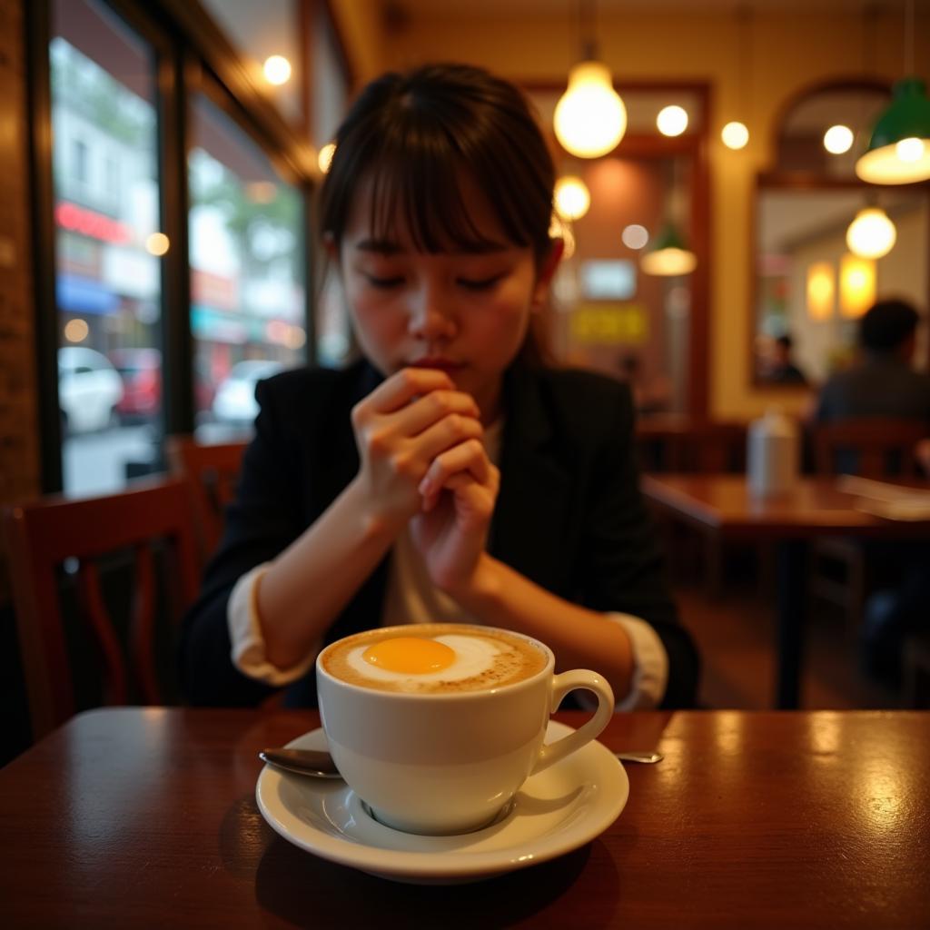 Enjoying Hanoi Egg Coffee in a Cafe