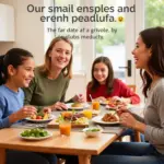 Family Enjoying Meal - A family is gathered around a table, happily enjoying a meal together, with a variety of healthy and colorful dishes.