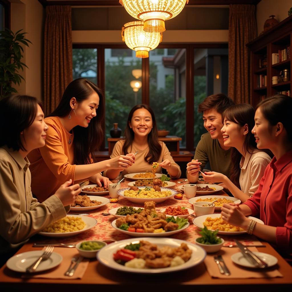 A family enjoying a traditional Tet meal in Southern Vietnam