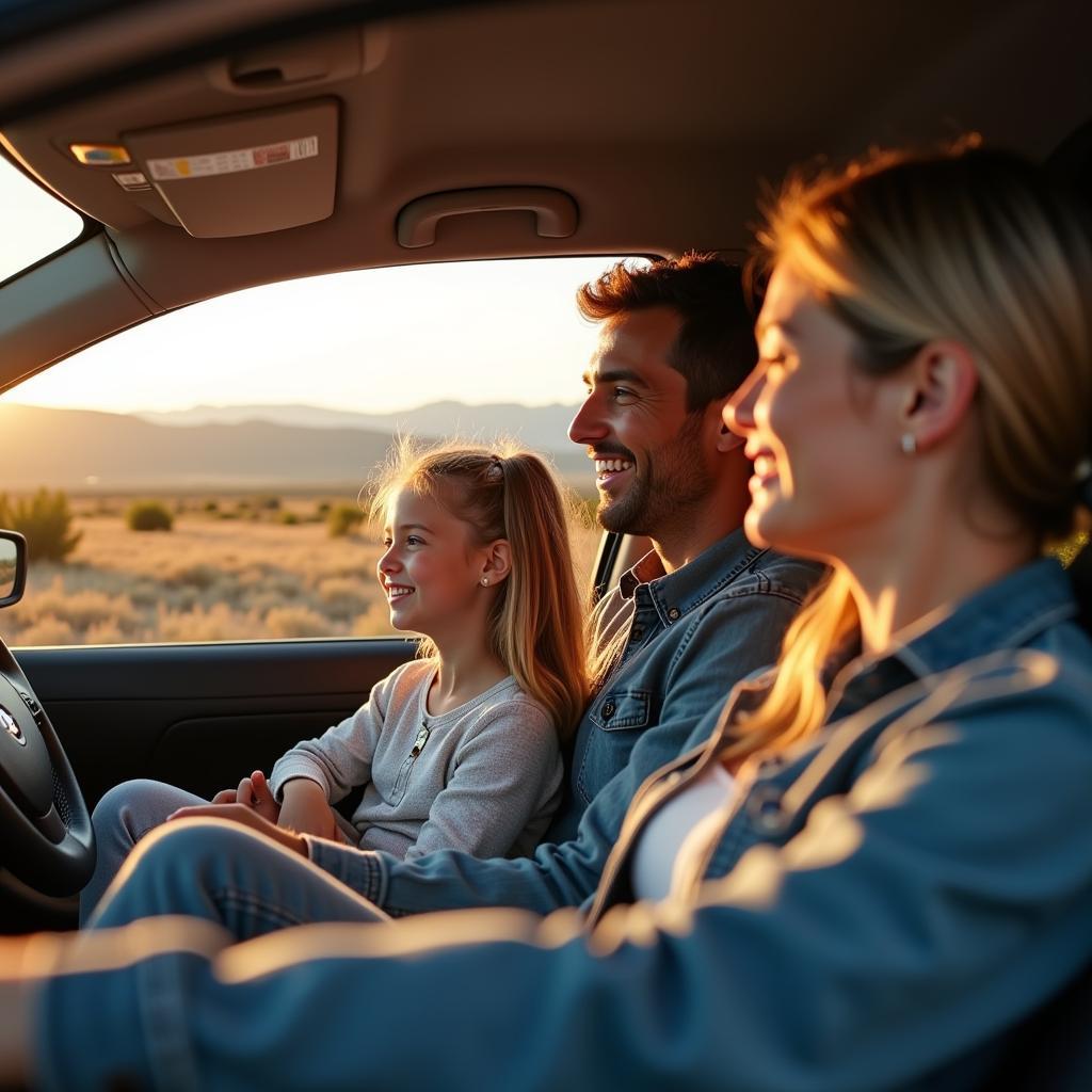 Family enjoying a road trip in their car across the US