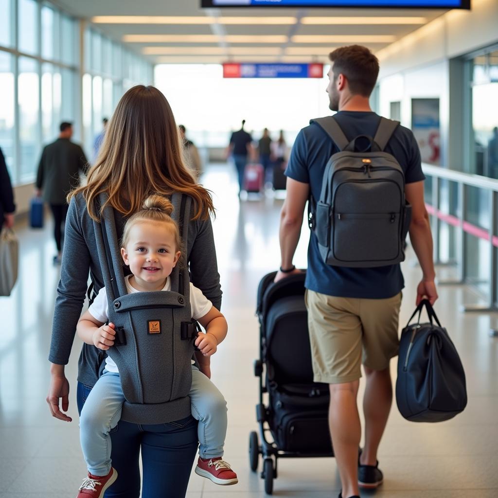 Family Traveling Through Airport with Infant