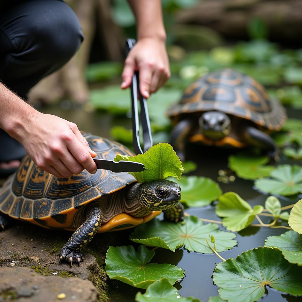 Feeding a Captive Mute Turtle