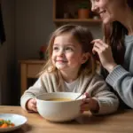 A Child Eating Soup While Feeling Unwell