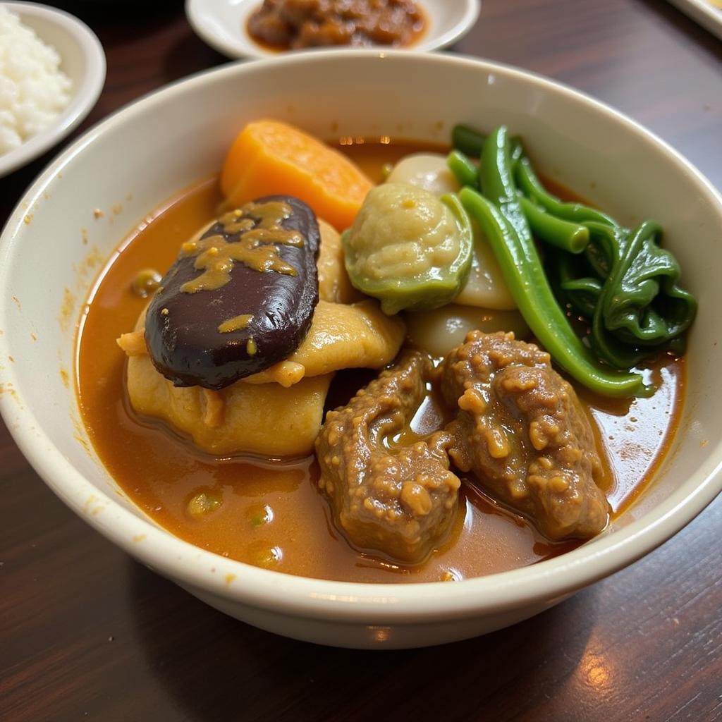 Filipino Kare-kare with beef shank and vegetables