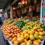 Colorful fresh fruit at a Hanoi market, perfect for period nourishment.