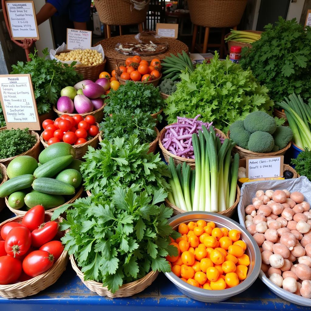 Fresh ingredients at a Hanoi market suitable for an IBS diet.