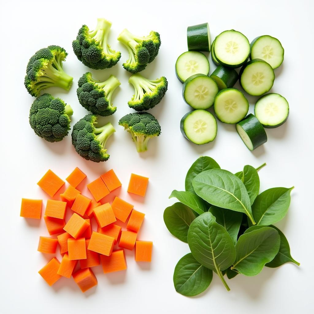 Assortment of fresh vegetables suitable for robo hamsters