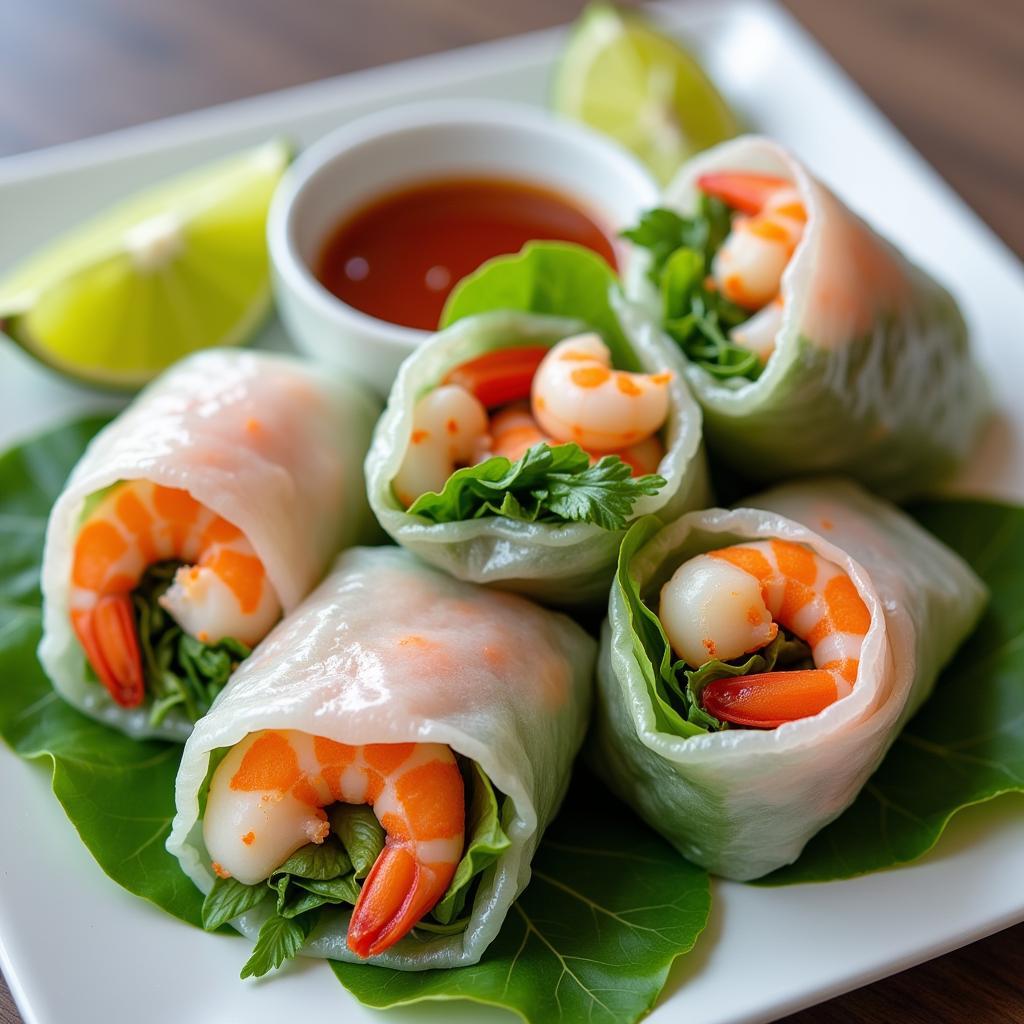 Fresh Gỏi cuốn, a popular Hanoi family meal, ready to be enjoyed.