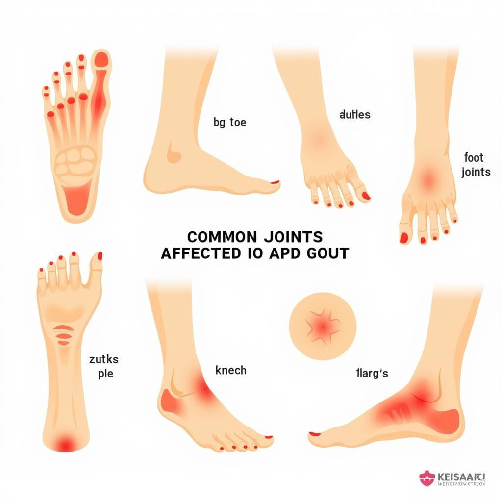 Various joints can be affected by gout.