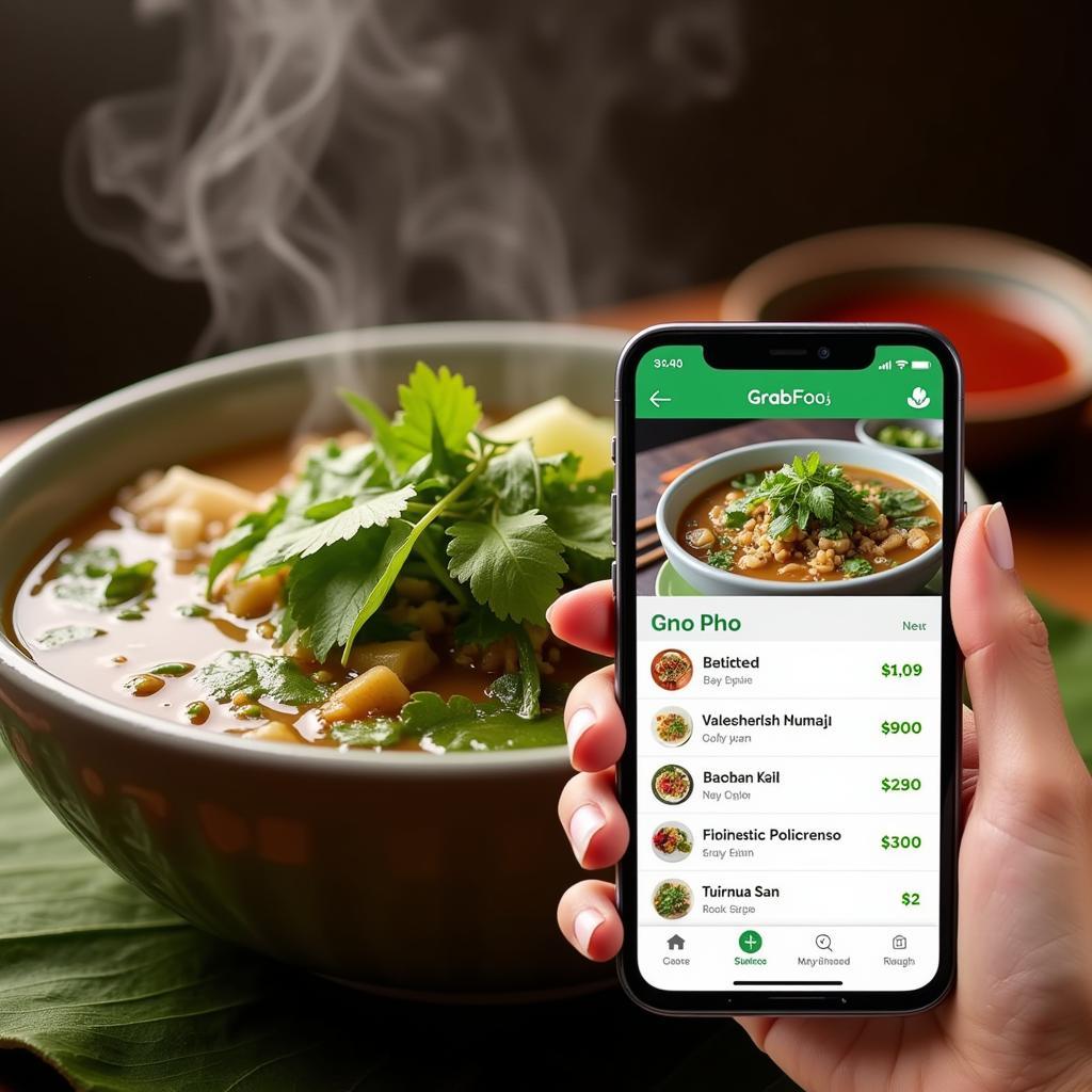 Ordering pho on Grab in Hanoi