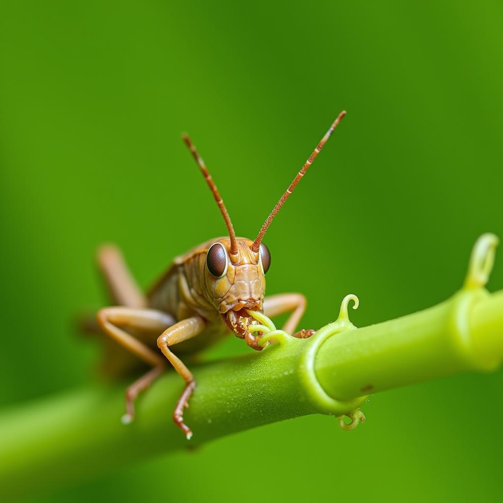 Grasshopper Eating a Leaf