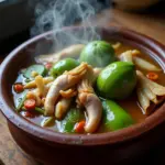 Green Papaya with Pig's Feet: A traditional Vietnamese dish served in a clay pot, known for its benefits in boosting milk supply for breastfeeding mothers.