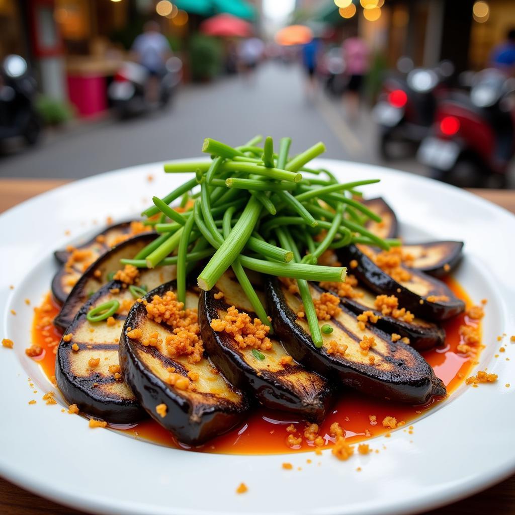 Grilled Eggplant with Scallions and Chili in Hanoi