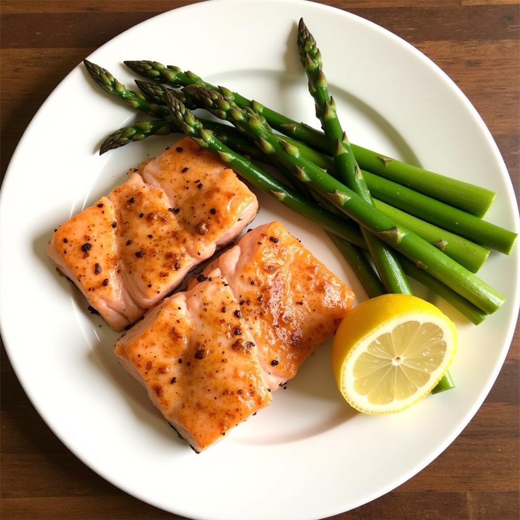 Healthy grilled salmon and asparagus