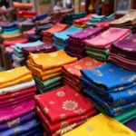 Hang Da Market: Colorful bolts of silk and fabric on display