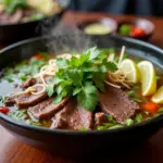 A steaming bowl of Hanoi Beef Shank Pho