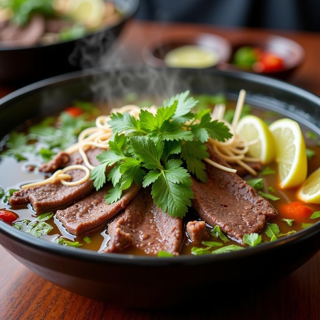 A steaming bowl of Hanoi Beef Shank Pho