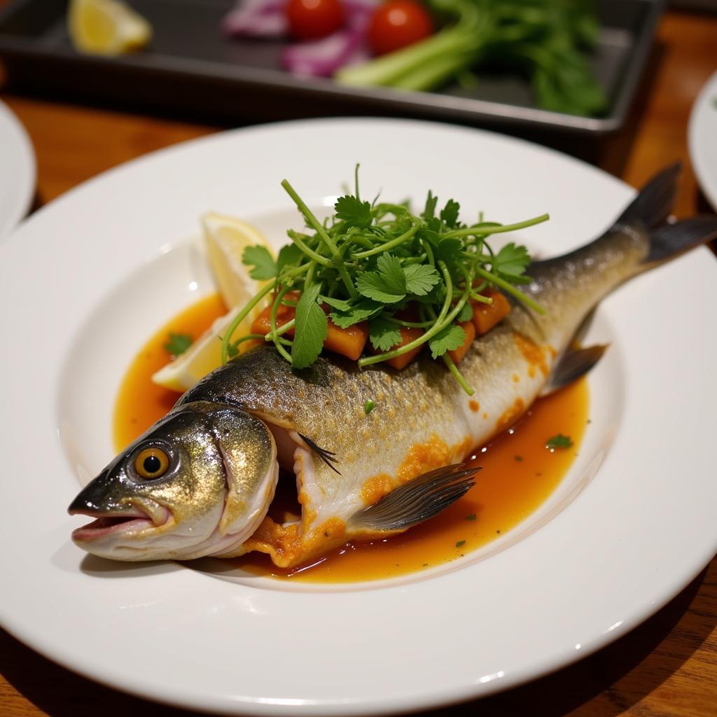 A beautifully plated ca o kiem dish in a Hanoi restaurant.