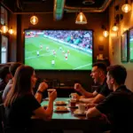 Hanoi Cafe Football: Enjoying a live football match at a cozy Hanoi cafe with friends.