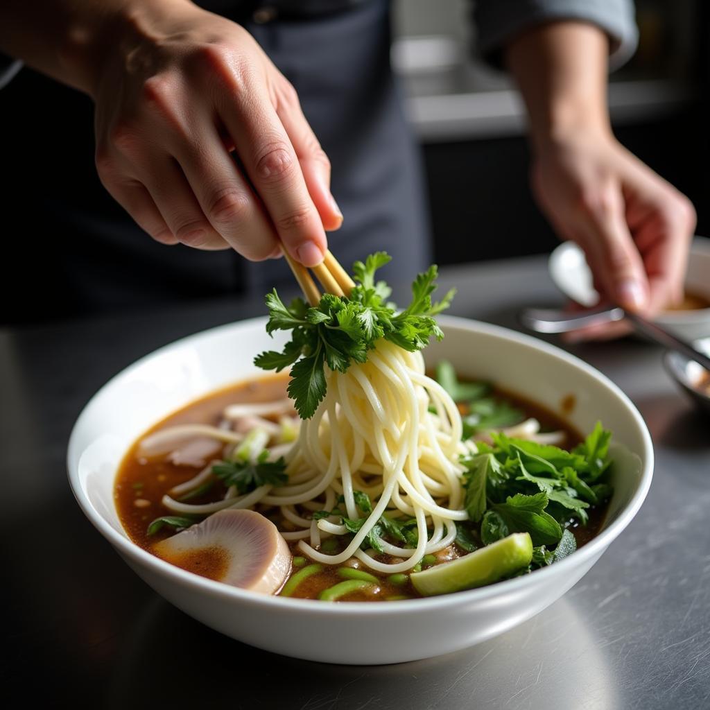 Hanoi Chef Preparing a Bowl of Pho