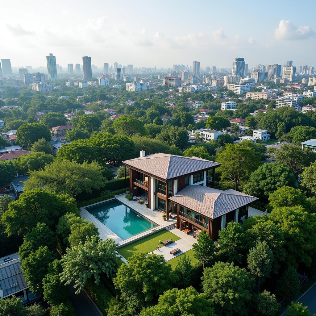 Hanoi cityscape with potential villa locations