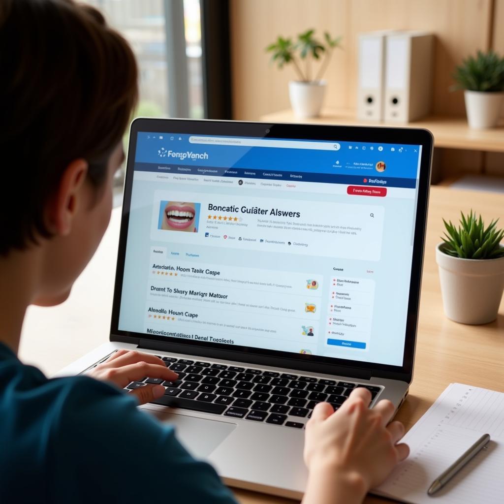 Parents checking online reviews for a dental clinic in Hanoi.