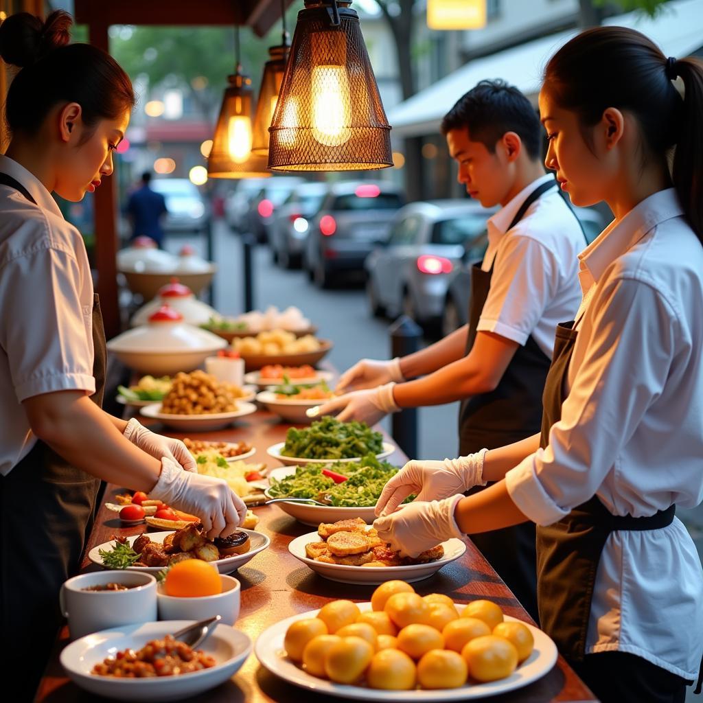 Hanoi street food stalls demonstrating best hygiene practices to ensure food safety for customers.