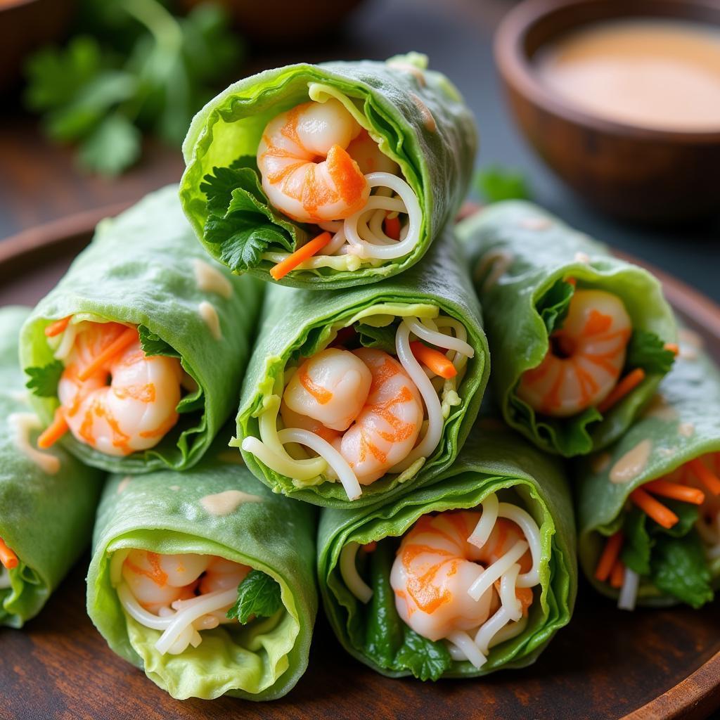 Fresh spring rolls with vibrant vegetables and herbs