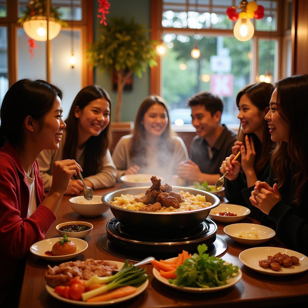 Dining on goat hot pot in a Hanoi restaurant