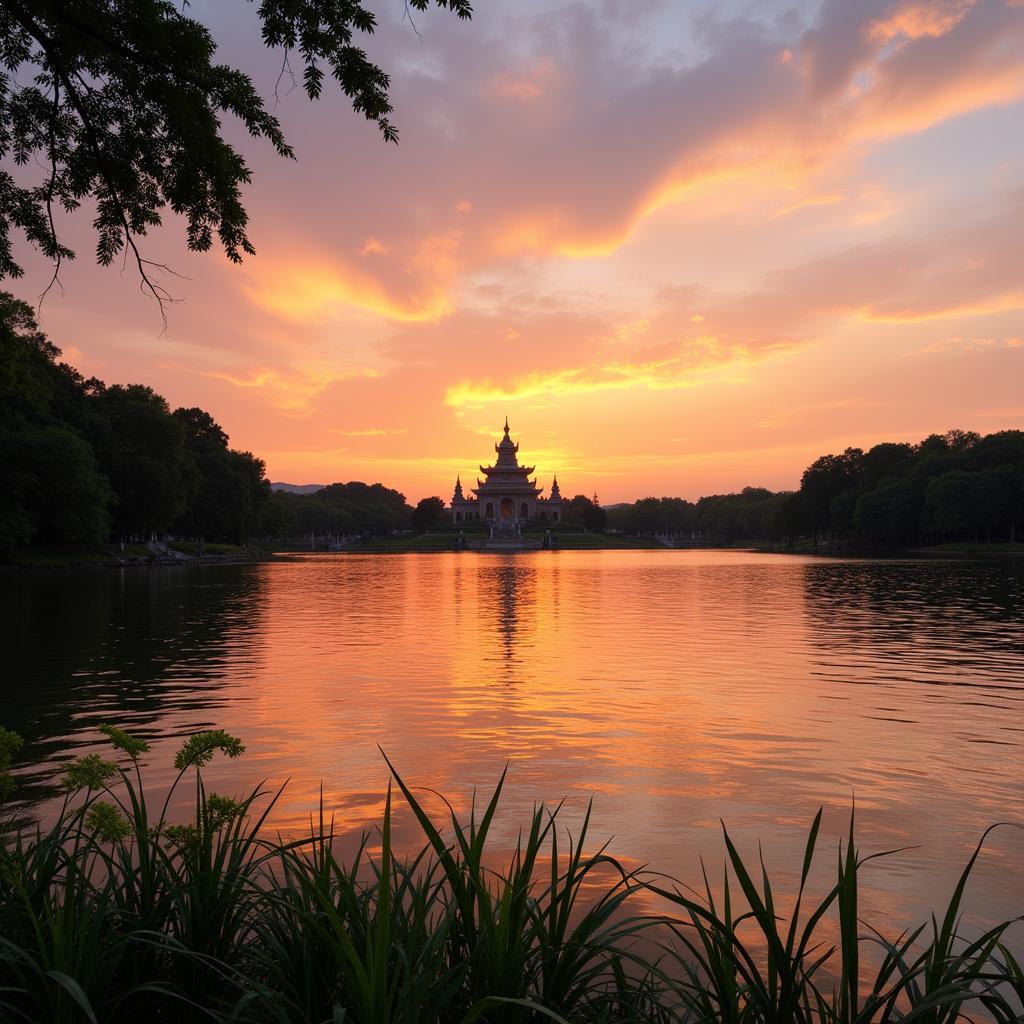 Hanoi Hoan Kiem Lake and Ngoc Son Temple at sunset