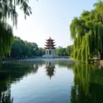 Scenic view of Hoan Kiem Lake and Ngoc Son Temple in Hanoi