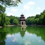 Serene Hoan Kiem Lake with the Iconic Turtle Tower